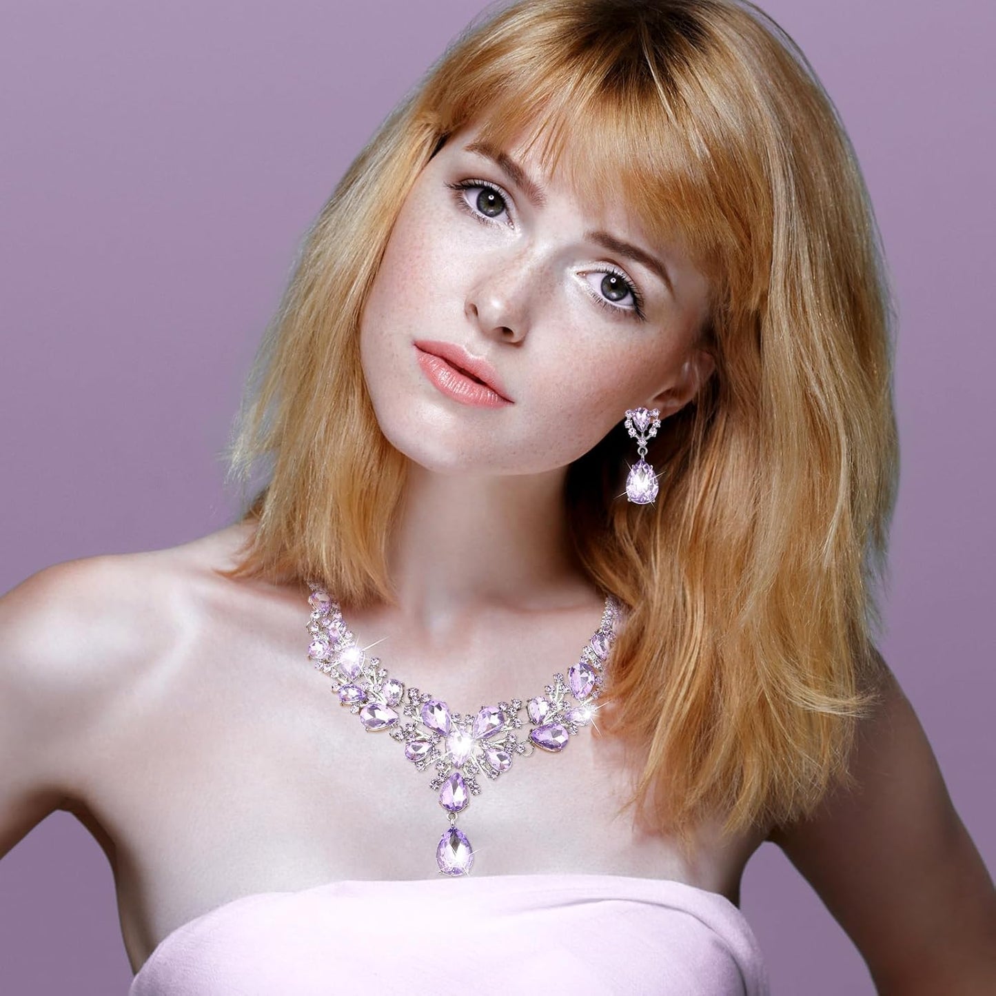 Hicarer Bridal Teardrop Cluster Crystal Jewelry Set for Women Necklace Earrings Wedding