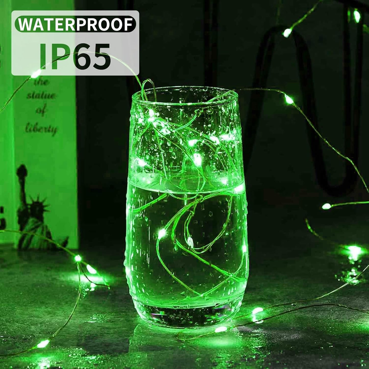 Aogist 50 Pack Fairy Lights 3 Modes 7ft 20 LED Waterproof,Battery Operated Silver Wire Firefly Starry Moon Mini String Lights for Mason Jars Christmas DIY Crafts Wedding Party Bedroom,Green