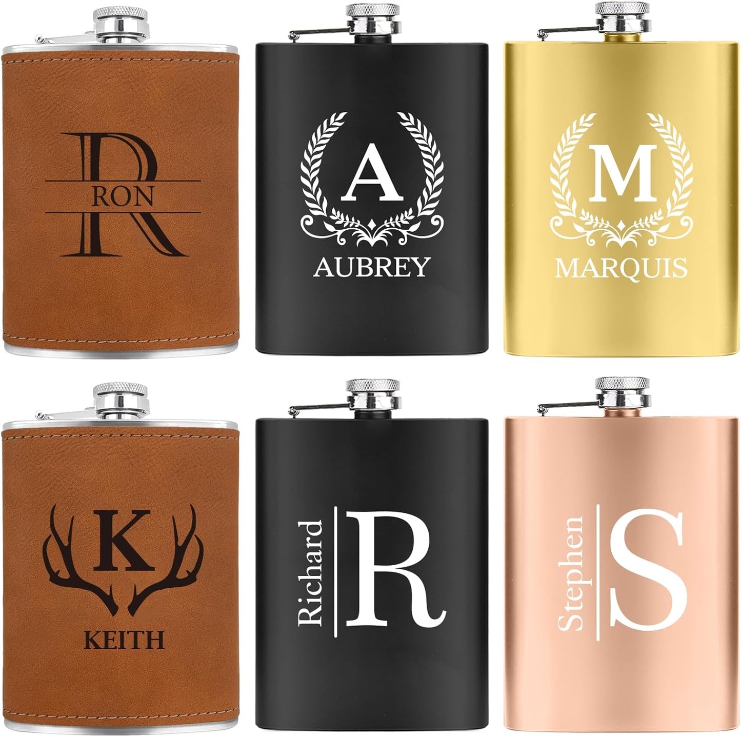 ELEGANTPARK Hip Flasks for Liquor for Men with Initials Personalized Flasks for Men Custom Monogrammed Gifts Personalized Wedding Birthday Gifts for Him Dad Groom Stainless Steel ﻿