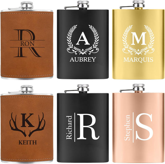 ELEGANTPARK Hip Flasks for Liquor for Men with Initials Personalized Flasks for Men Custom Monogrammed Gifts Personalized Wedding Birthday Gifts for Him Dad Groom Stainless Steel ﻿
