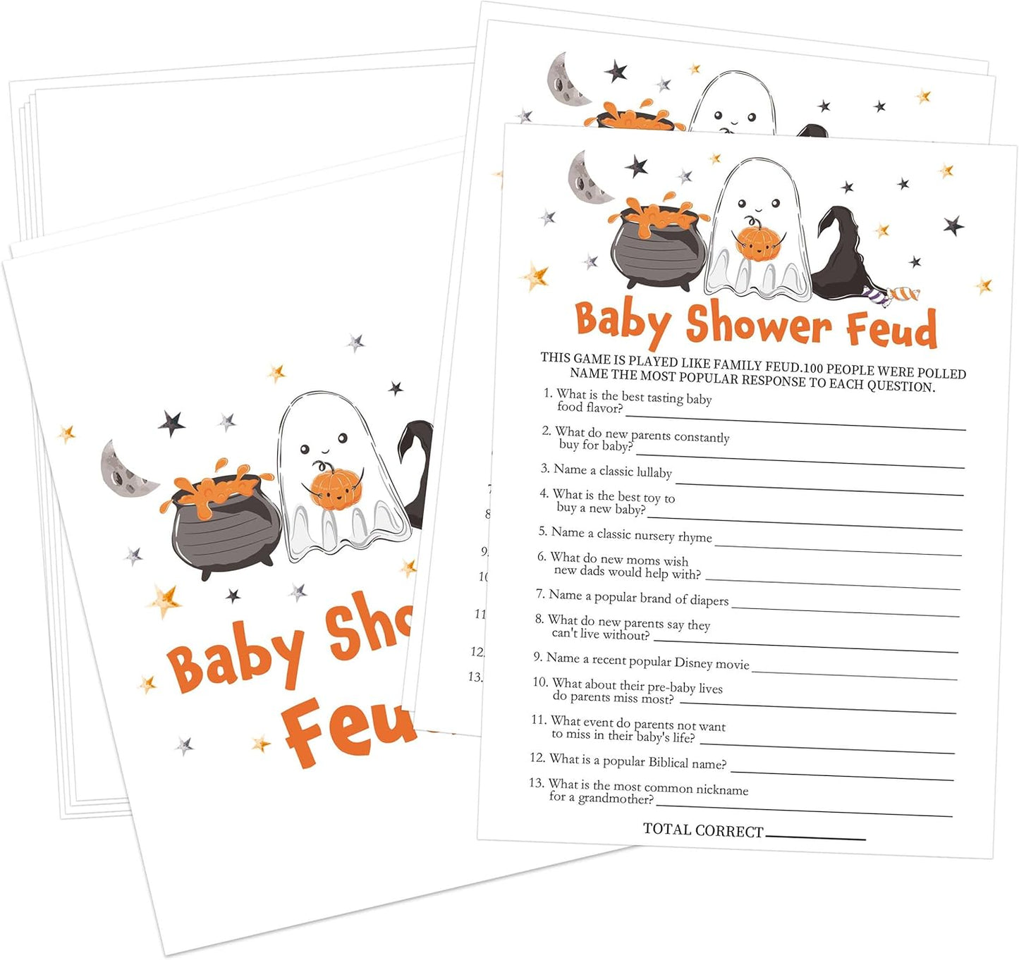 Halloween Baby Shower Feud Game, 30 Halloween Gender Reveal Games for Guests (Included Answer Card) 5x7 inch, Perfect for Neutral Gender Reveal Decorations Party Favors Supplies