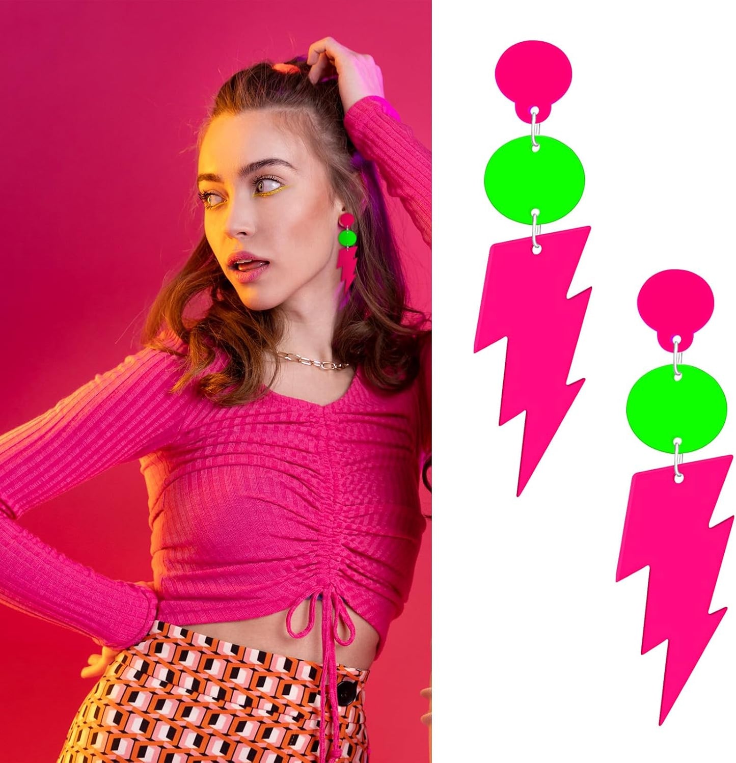 80s 90s Retro Cassette Tape Neon Earrings for Women Acrylic Radio Earring Set for 80s 90s Accessories Cosplay Party Jewelry Gifts