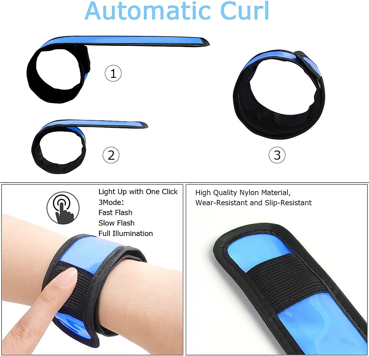 esonstyle Pack of 6 LED Light Up Band Slap Bracelets Night Safety Wrist Band for Cycling Walking Running Concert Camping Outdoor Sports