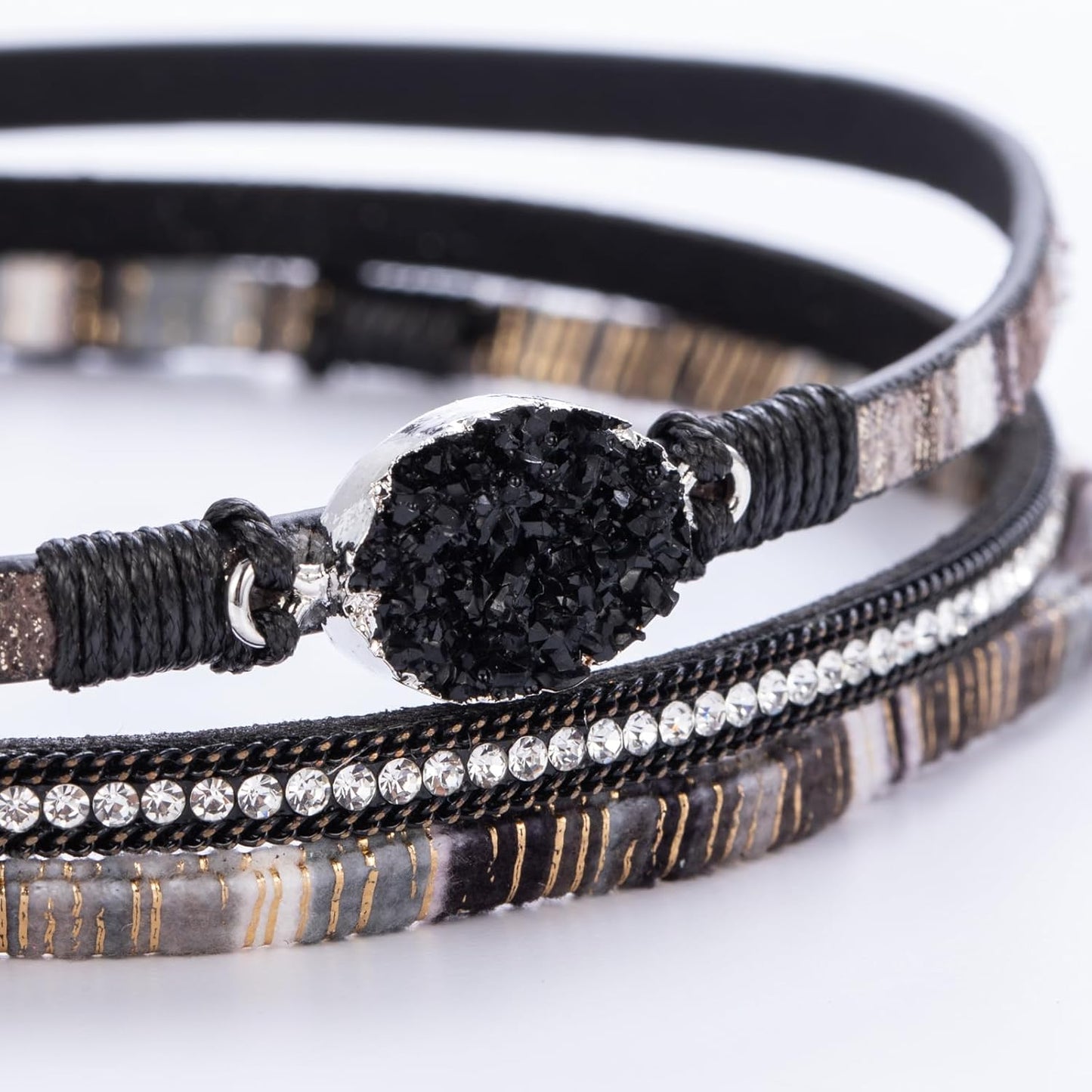 FANCY SHINY Leather Wrap Bracelet Boho Cuff Bangle Bracelets Crystal Bead Bracelet with Magnetic Clasp Jewelry Gifts for Women