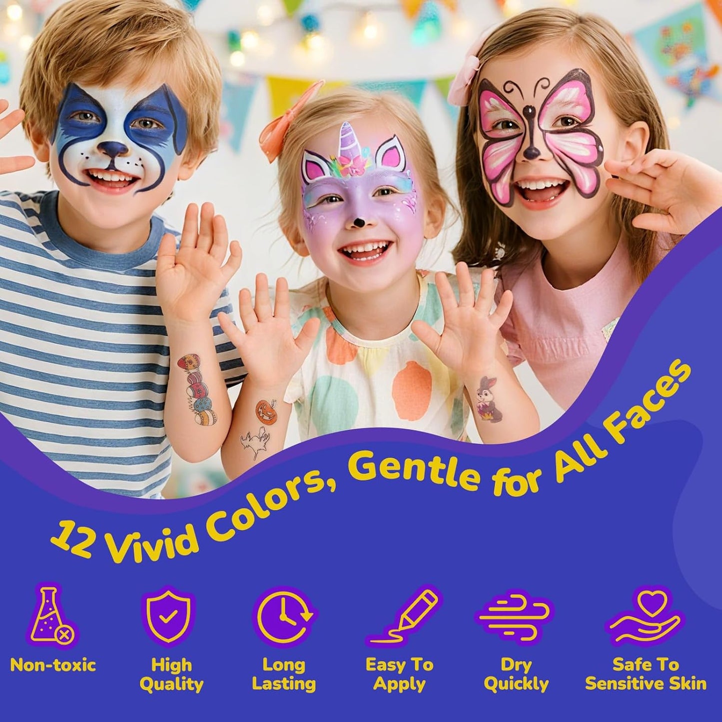 Beesjuy Glow Face Body Paint,12 PCS Glow In The Dark Under UV BlackLight, Face Painting Kits Neon Makeup Sticks for Kids Adult Halloween Birthday Glow Party Supplies