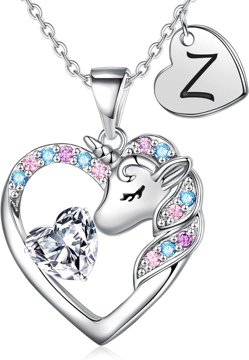 Christmas Gifts for Grandkids Kids - Colorful CZ Heart Initial Unicorn Necklace for Girls Jewelry Unicorn Birthday Gifts for Girls Stocking Stuffers for Kids
