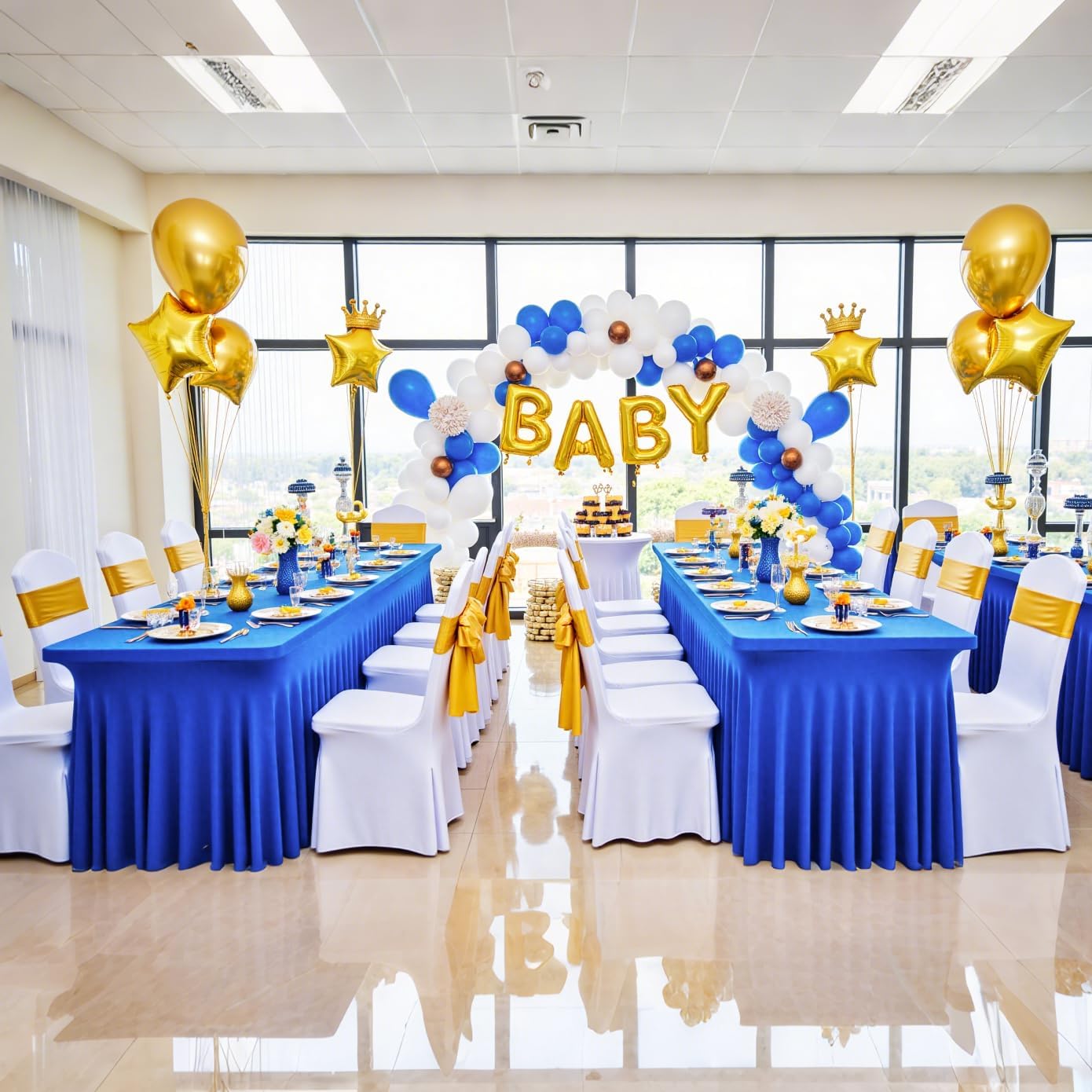 4 Pack Spandex Royal Blue Tablecloths for 8 Foot Rectangle Tables, Wrinkle Free Fitted Table Cloth 8ft Blue Stretchy Tablecover Skirt for Parties Weddings Birthday Banquet Baby Shower