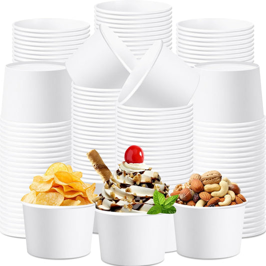 Paper Ice Cream Cups 9oz Colored Disposable Dessert Bowls for Hot or Cold Food Party Cups for Birthday Baby Shower Easter Party Supplies(White,60 Pcs)