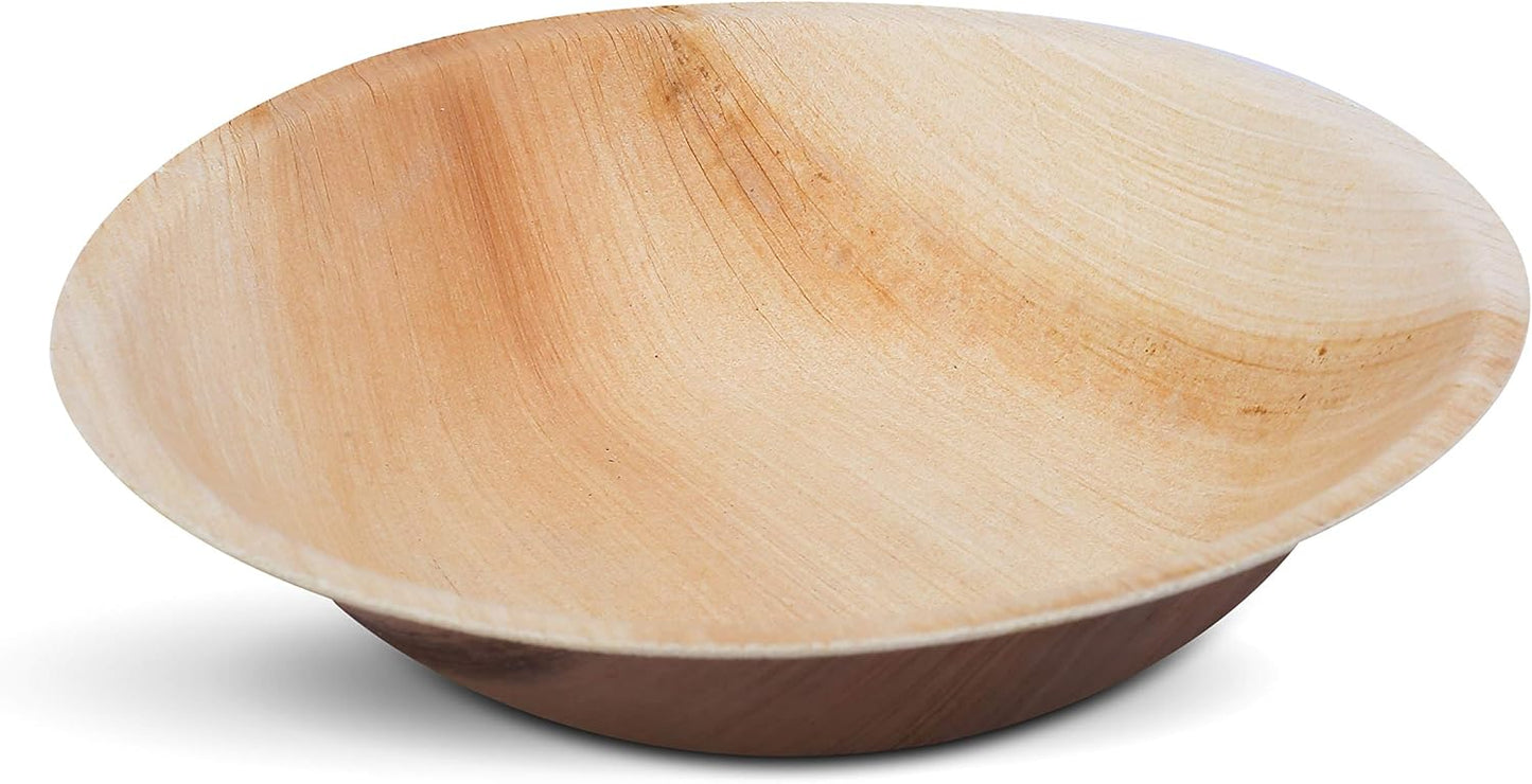 Raj Disposable Palm Leaf Bowls (25 Count, 6.5" Bowls) Strong Bowl Like Bamboo Party Bowl - Decorative Compostable Tableware for Lunch, Dinner, Camping, Outdoor, BBQ, Picnic, Parties