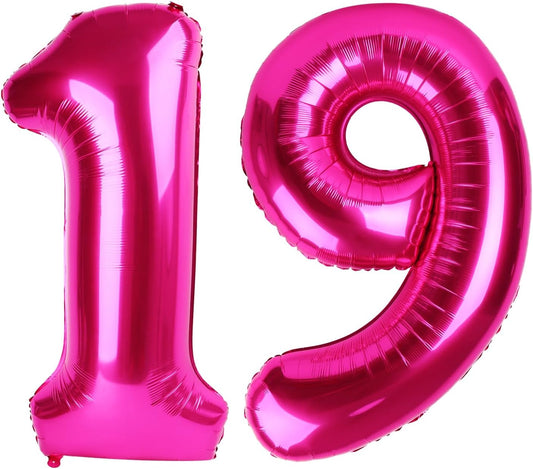 Hot Pink Number 19 Balloons 40 inch, 19 Number Balloons, 19th Birthday Decorations, 19 Year Old Women Hot Pink Party Supplies