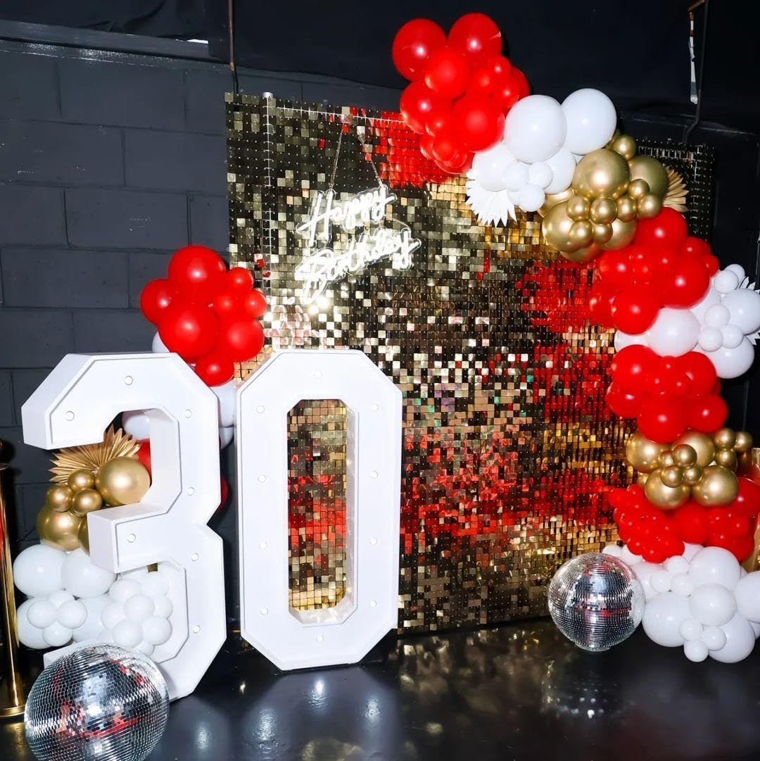 Red and Gold White Balloon Garland Arch Kit, 187Pcs Explosion Star Balloons Red White Metallic Gold Confetti Latex Balloon for Valentine's Day Wedding Birthday Engagements Anniversary Party Decoration
