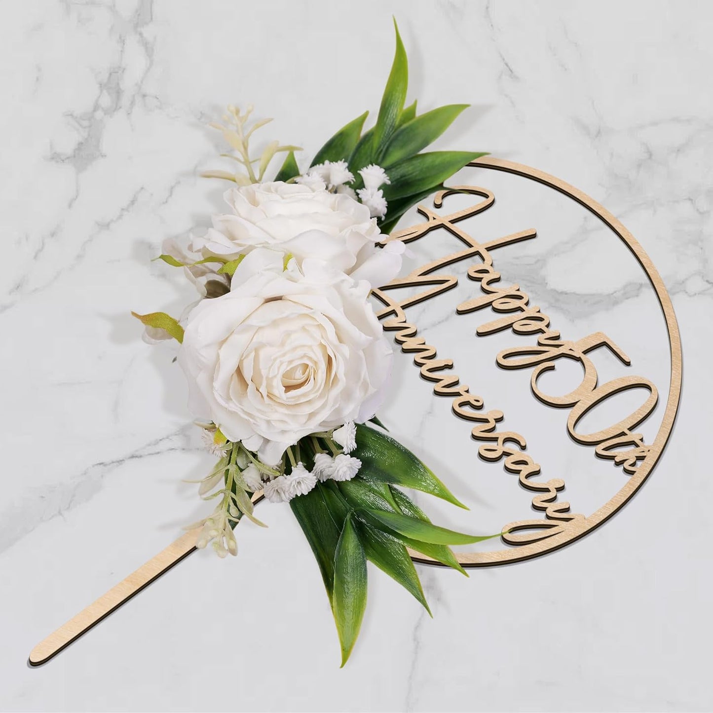 50th Wedding Anniversary Cake Topper 3D Artificial White Roses Flower Arrangement 50th Anniversary Cake Decoration