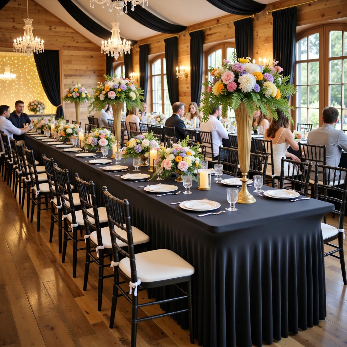 Outpain Black Spandex Table Clothes for 5 Foot Rectangle Tables-4Pack 5FT Spandex Fitted Table Cover, Wrinkle Free Tablecloths with Skirt for Parties, Wedding, Birthday, Banquet, Festival