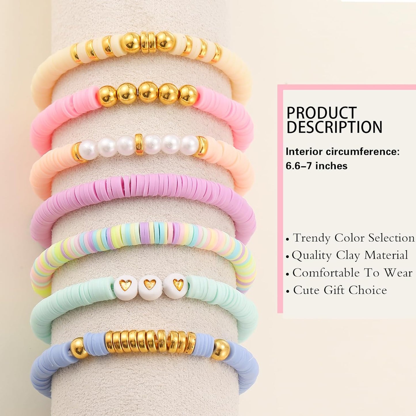 Friendship Bracelets Trendy Heishi Clay Bead Bracelets Stack Gold Beaded Stretch Bracelets for Women Boho Stackable Bracelets Bulk Cute Preppy Jewelry