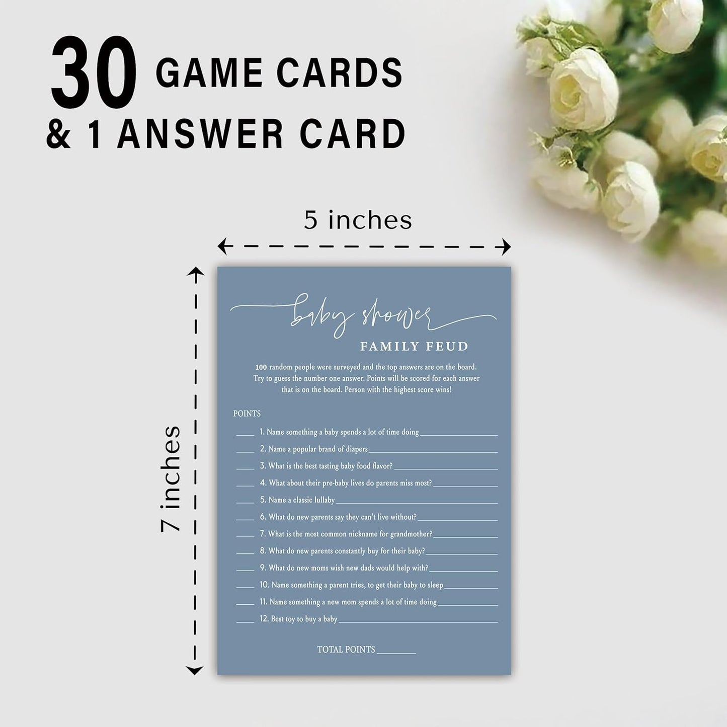 Baby Shower Family Feud Game - 30 Cards, Answer Key for Boy & Girl, Gender Neutral Decorations, Feud Supplies-06D-Mazarine