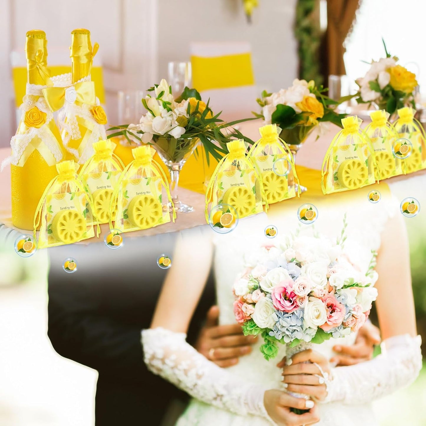 50 Set Lemon Soap Party Favors Bridal Shower Favors Lemon Shaped Soap Big Squeeze Wedding Gifts with Card and Yellow Bag for Bridal Party Baby Shower Decorations