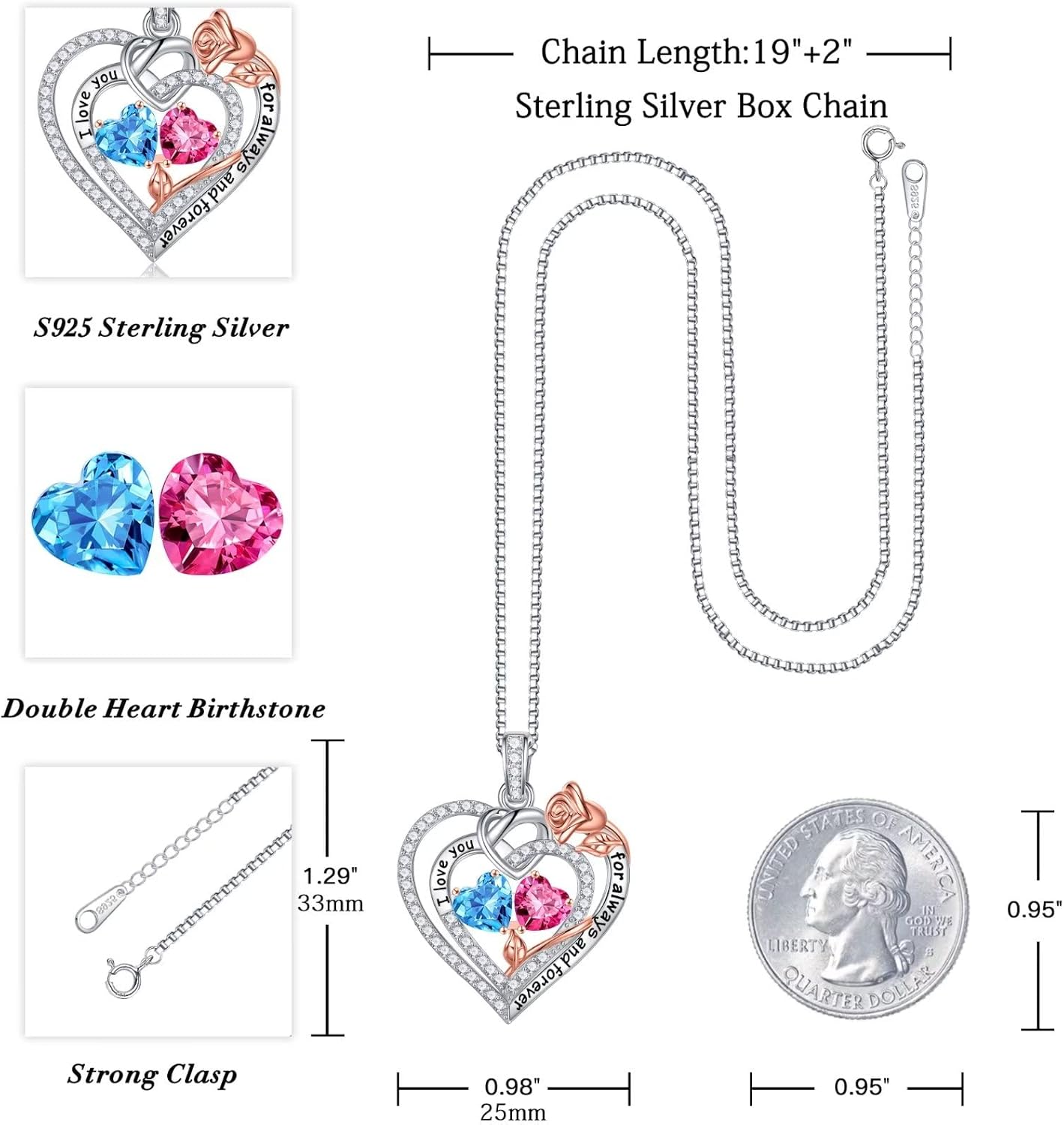 Iefil Christmas Gifts for Wife Women - 925 Sterling Silver Double Birthstone Necklace, Anniversary Birthday Gifts for Women, Jewelry Gift for Wife Girlfriend Mom Her