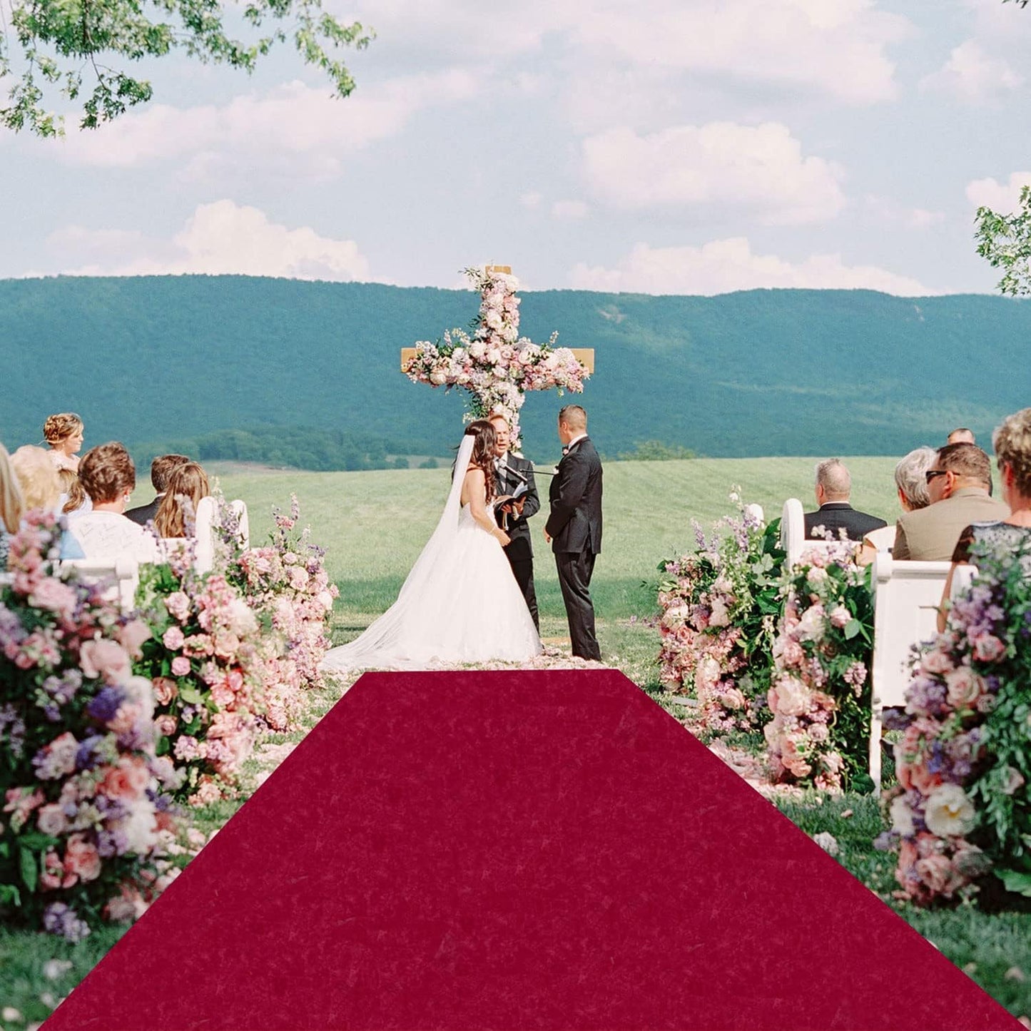 FUHSY Wedding Aisle Runner Burgundy Velvet Aisle Carpet Runner 15FTx2FT Maroon Aisle Runner for Ceremony Wedding Runners Outdoor for Party Runners Rug Aisle Decorations