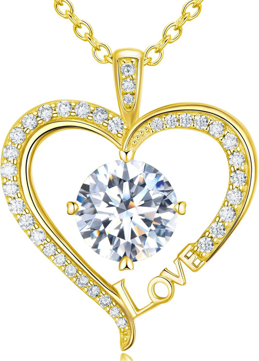 Moissanite Heart Necklaces for Women, Gifts for Wife, 1-3 Carat Moissanite 925 Sterling Silver Love Jewelry, Birthday Wedding Anniversary Christmas Engagements Gifts for Wife Women Her Girlfriend Mom