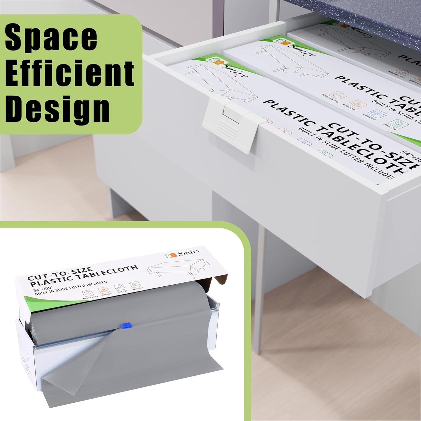 Smiry 54 Inch x 100 Feet Disposable Table Cover Roll, Grey Plastic Table Cloth in Cut-to-Size Box with Slide Cutter, Waterproof Rectangle Tablecloths for Weddings, Banquets, Outdoor