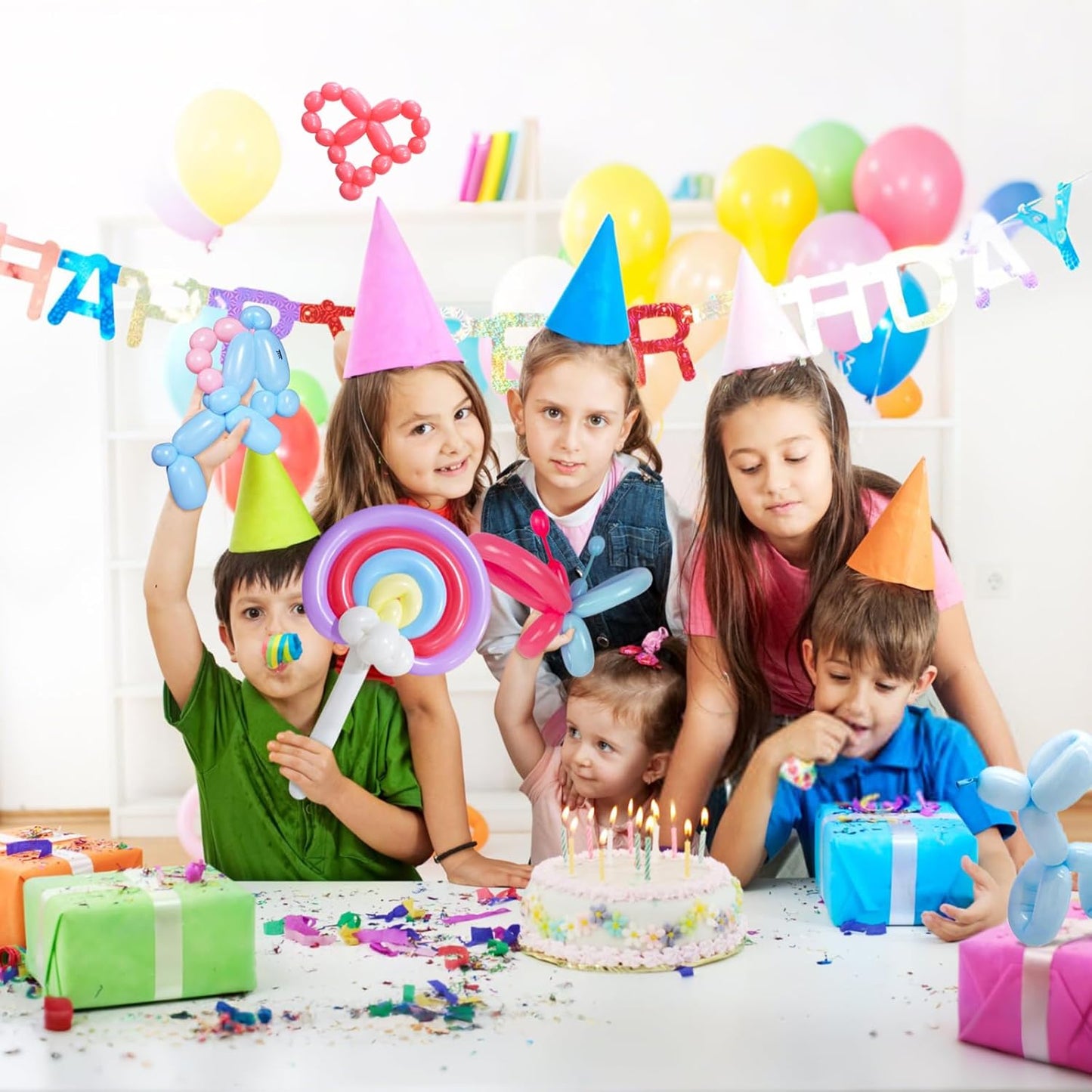 100Pcs Pastel Long Balloons forTying Balloon Arch, Assorted 260q Balloons Thickening Skinny Latex Twisting for Animals Shape modeling.