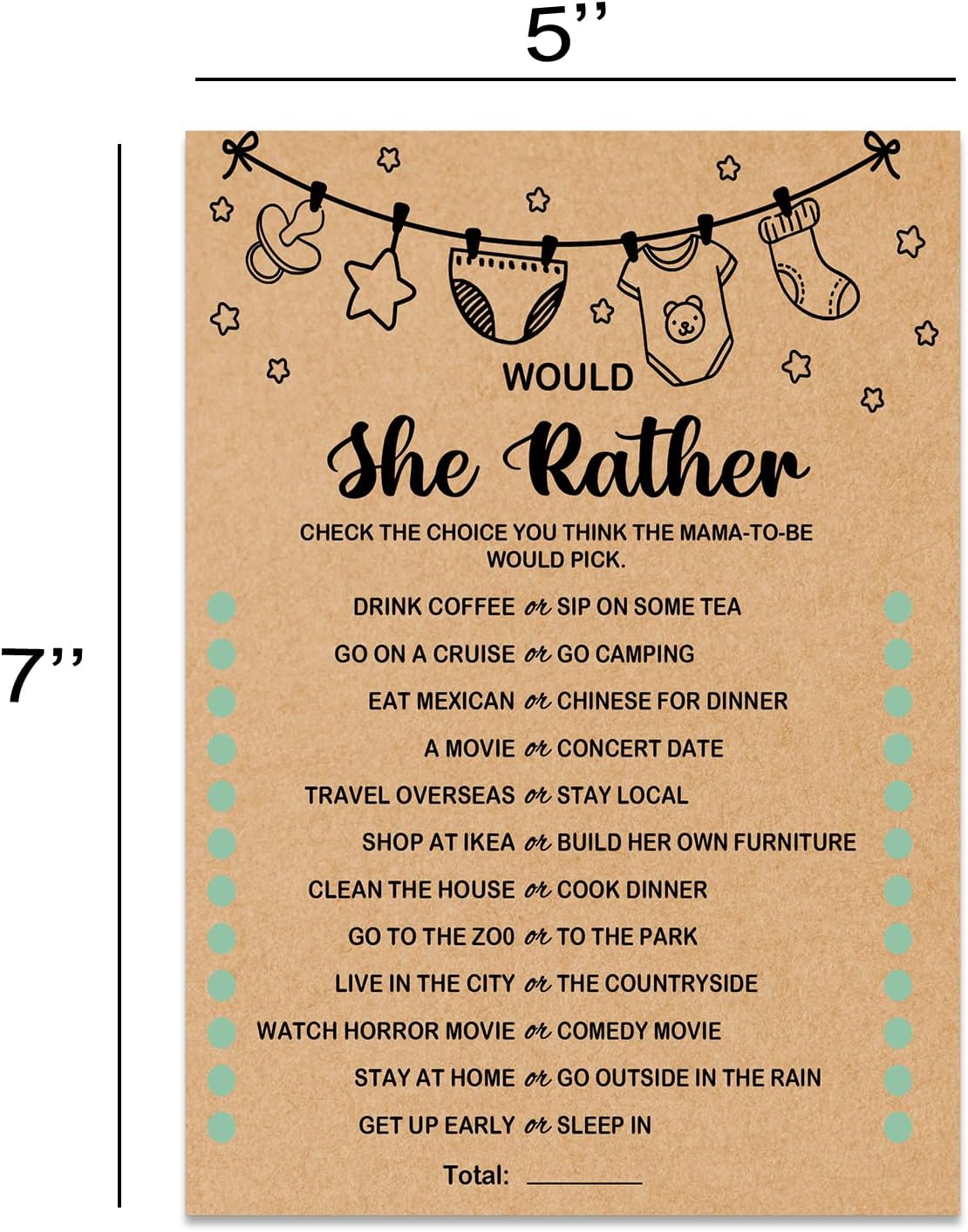 Baby Shower Game, Would She Rather, Baby Shower Ideas, Party Activities Ideas Supplies, Baby Shower Party Games Supplies & Activities, 30 Game Cards Included, Kraft