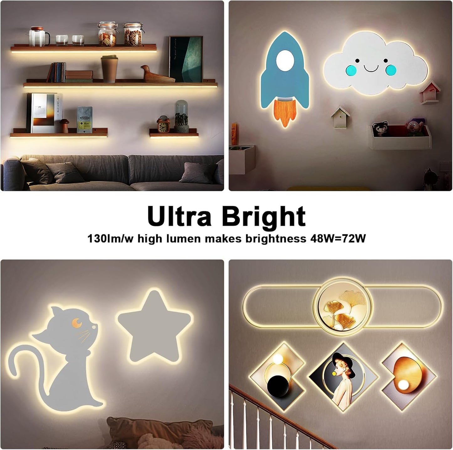 32.8ft 3000K Bright COB LED Strip Light, Dimmable, Warm White, Indoor, RF Remote, Adhesive, for Living Room, Shelf, Cabinet, Kitchen, 2 Rolls of 16.4ft