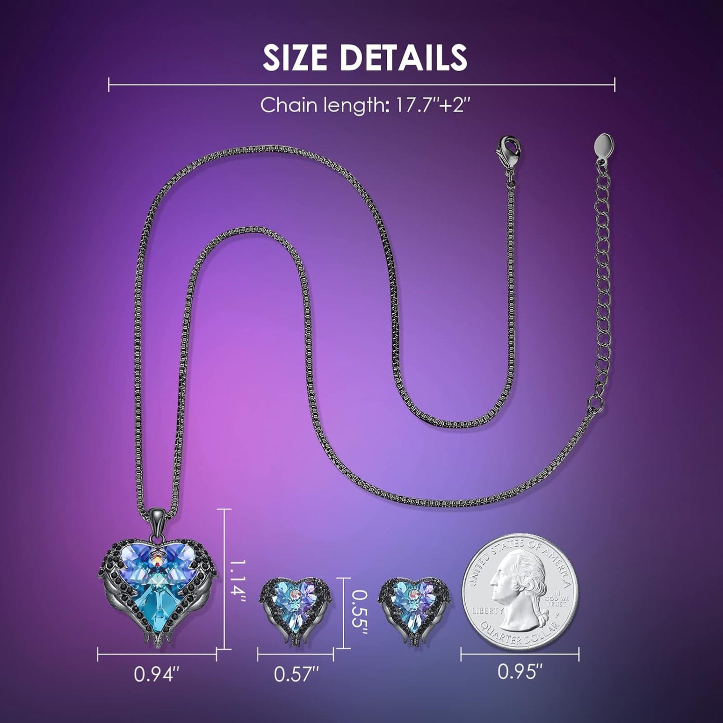 CDE Mothers Day Jewelry Set for Women, Angle Wing Heart Pendant Necklaces and Earrings with Birthstone， Birthday/Anniversary Christmas Jewelry Gift for Women Wife Her