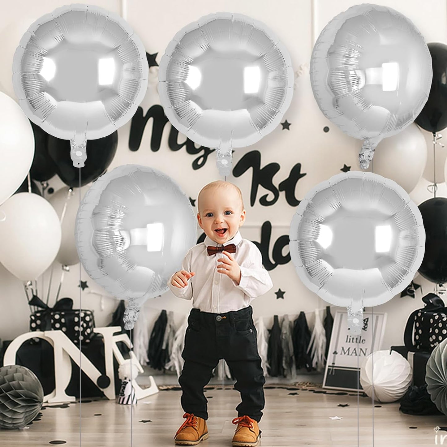20 Pcs Silver Round Shaped Balloons,18 Inch Round Foil Balloon,Giant Round Mylar Balloon Helium Balloons for Birthday Party Baby Shower Wedding Decorations (Silver)