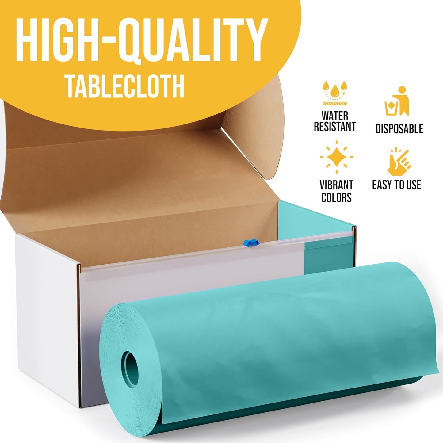Party Solids 54 Inch X 300 Feet Aqua Plastic Table Cover Roll in A Cut - to - Size Box with Convenient Slide Cutter. Cuts Up to 36 Rectangle 8 Feet Plastic Disposable Tablecloths