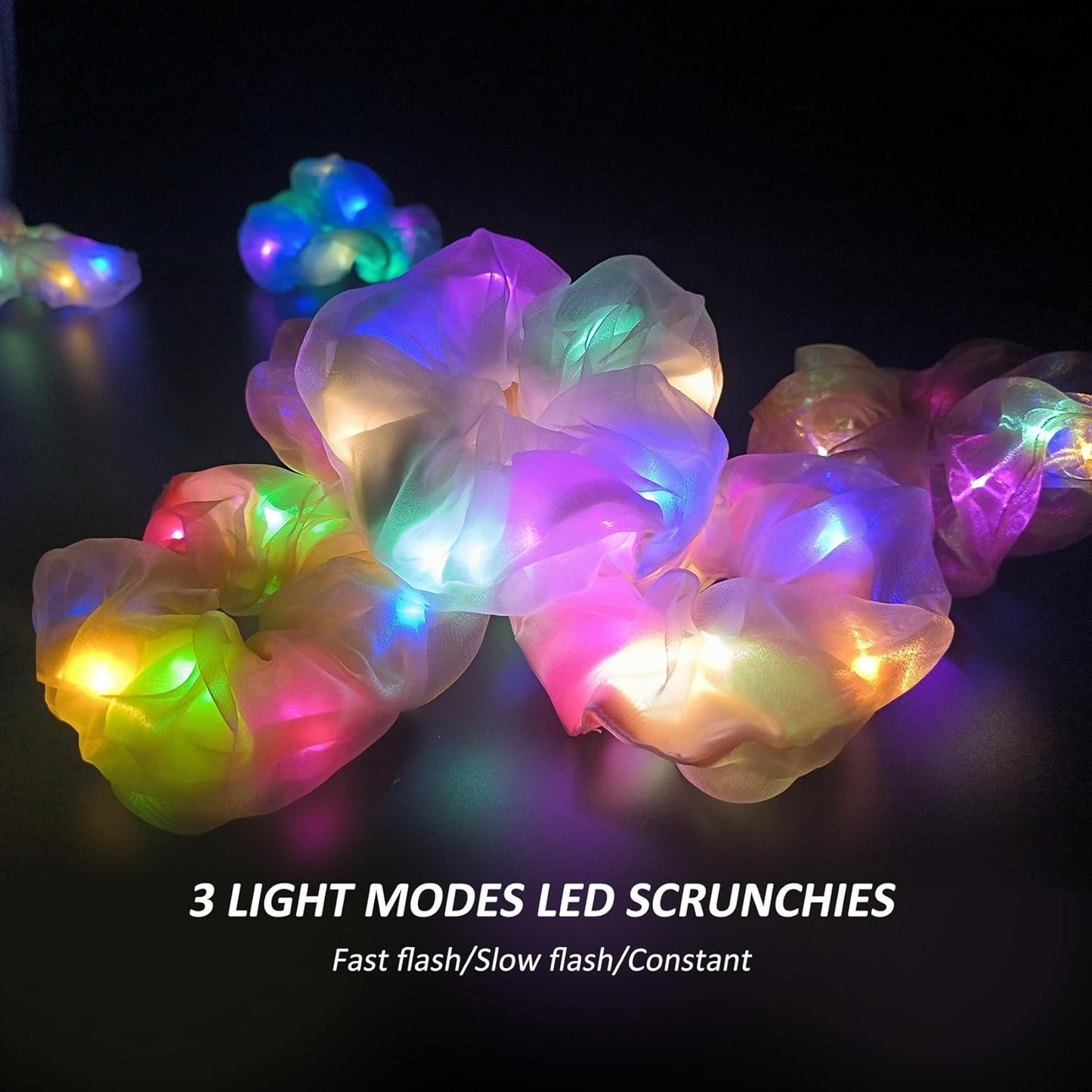 Light Up Scrunchies, Double-layer LED Scrunchy Colorful Hair Ties Glow in the Dark Party Supplies Glow Sticks Halloween Party Favor Festival Rave Accessories for Girls & Women Neon Party