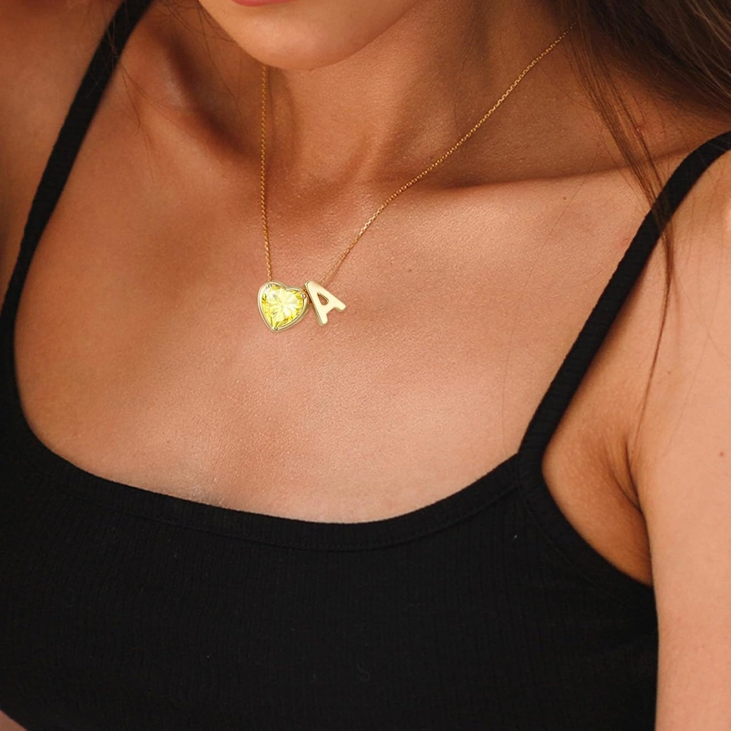 Heart Birthstone Initial Necklace for Women Girls,14K Gold Plated Heart Letter A-Z Necklace Dainty Birthday Trendy Jewelry Gifts for Women Girls Daughter