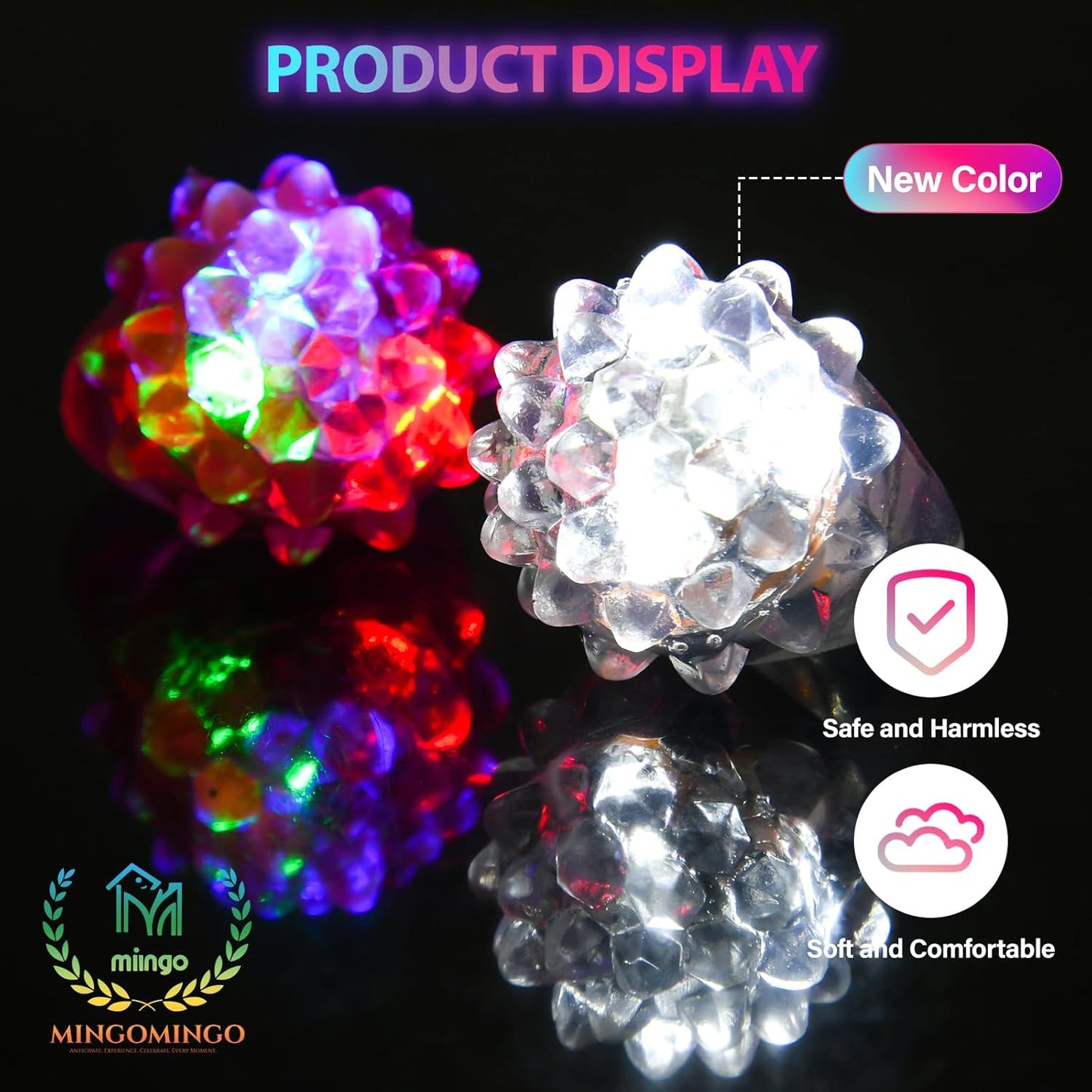 MINGOMINGO 25 Pack Led Light up Rings & Glow Rings Bulk Party Favors - 3-Mode Flashing LED Jewelry, Treasure Box Toys for Classroom, Easter Egg Fillers, Bulk Halloween Christmas Concert Supplies