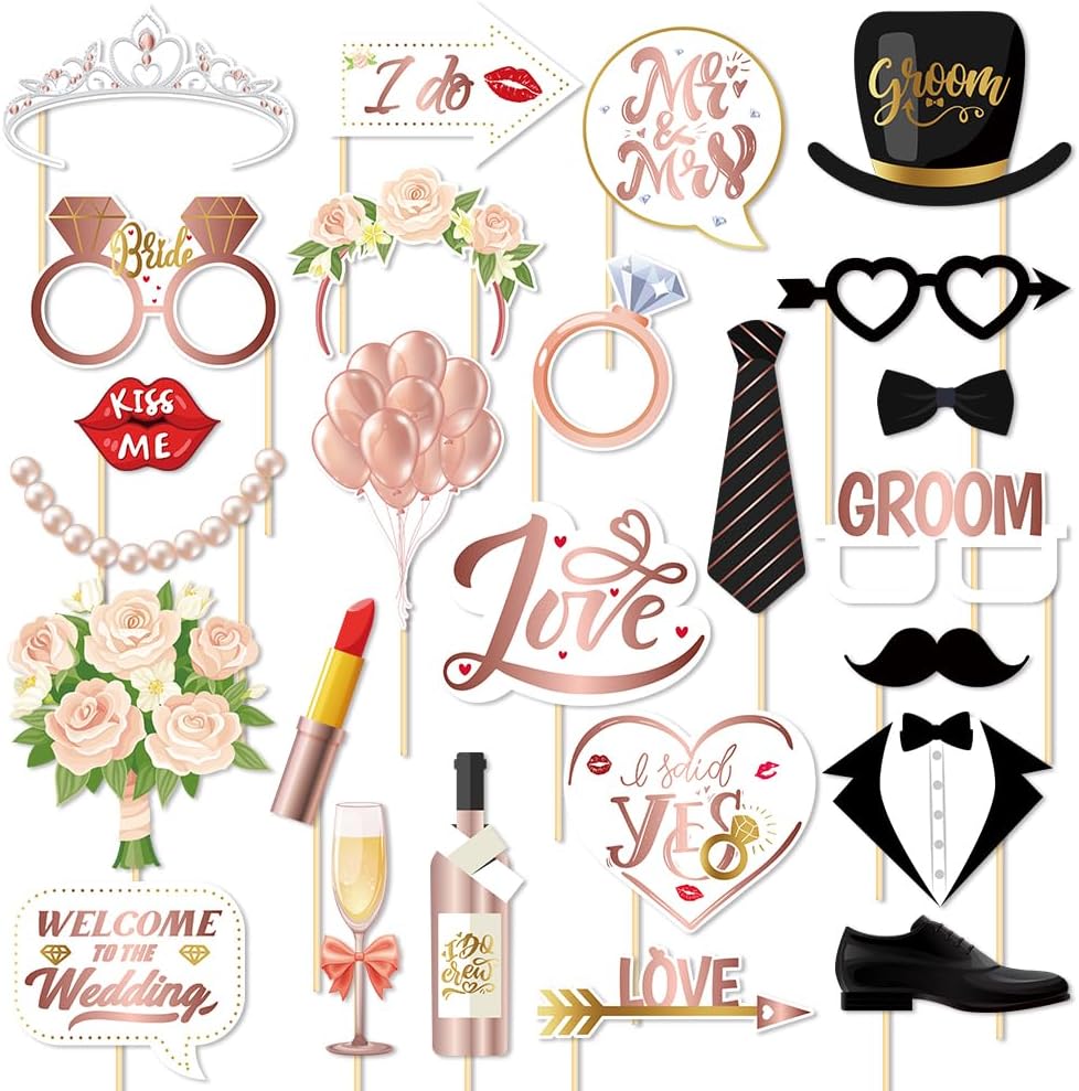 Bachelorette Party Decorations, Kaluofan 25 Pcs Bachelorette Party Accessories，Funny Wedding Photo Booth Props for Engagement Wedding Reception Party Bride Wedding Shower Decor(Pink and Black)