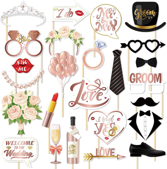 Bachelorette Party Decorations, Kaluofan 25 Pcs Bachelorette Party Accessories，Funny Wedding Photo Booth Props for Engagement Wedding Reception Party Bride Wedding Shower Decor(Pink and Black)