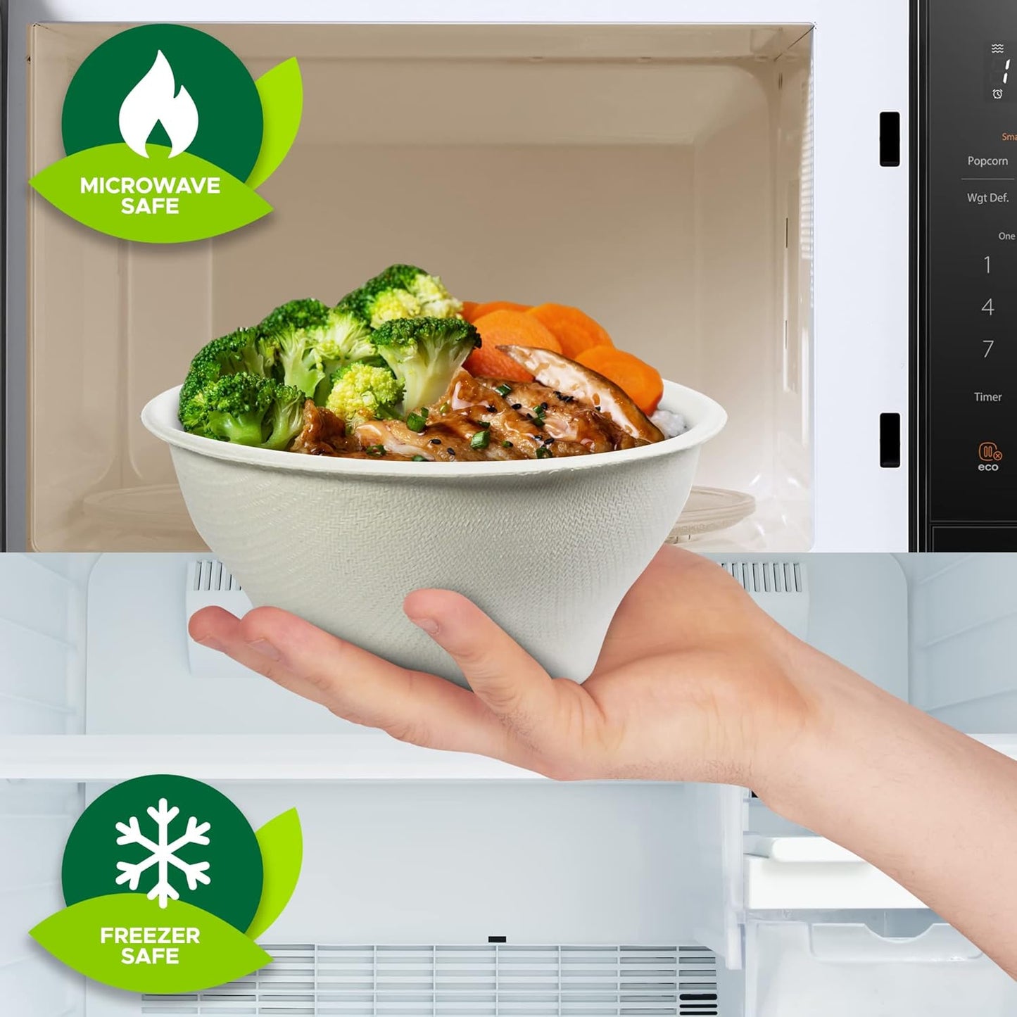 PAMI Biodegradable Sugarcane Bowls, Pack of 50 - 6oz Compostable Microwavable Paper Bowls for Hot & Cold Uses