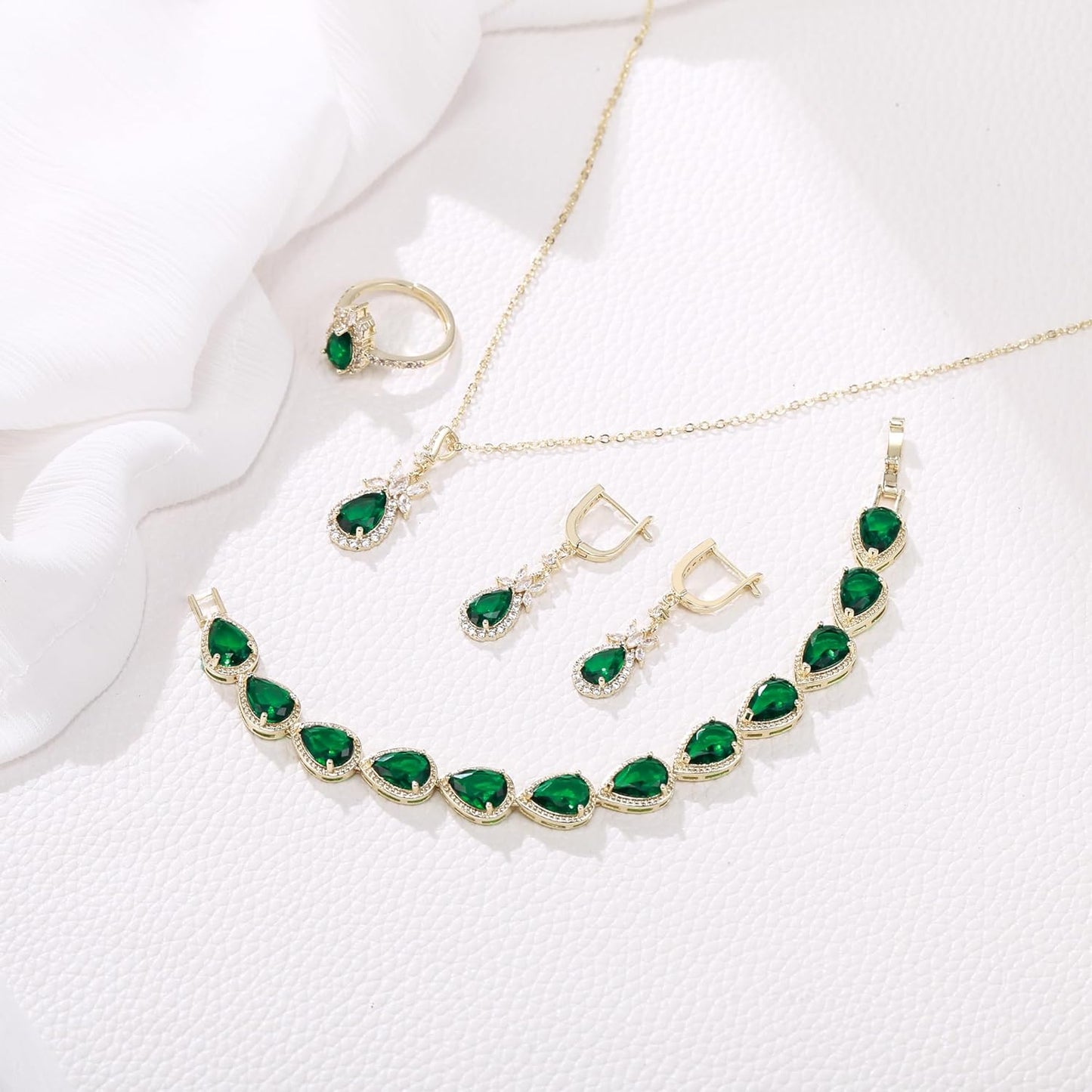 EleQueen Water Drop Pendant Necklace Long Dangle Earrings Tennis Bracelet Set, Sparkle Cubic Zirconia Teardrop Wedding Jewelry Sets for Bride Bridesmaid