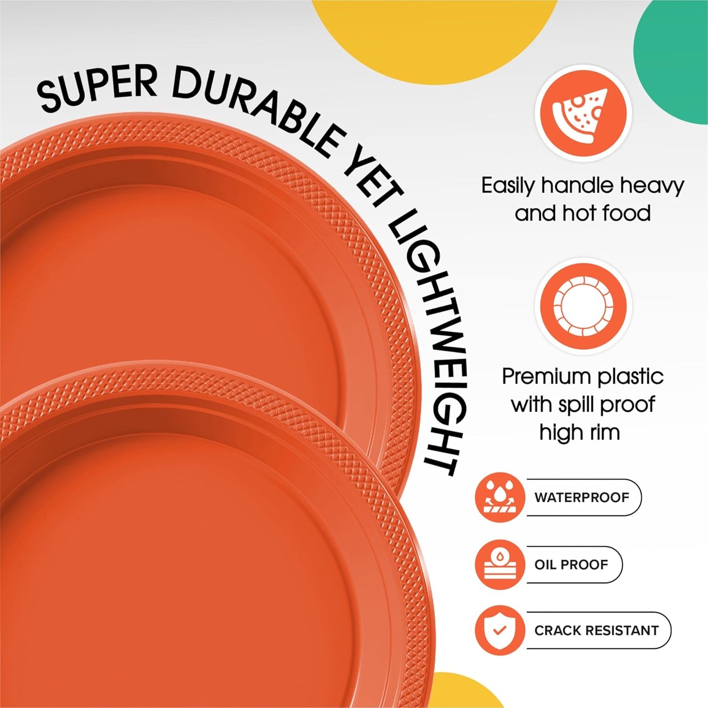 Party Solids Orange Plastic Plates Bulk 9" Orange Disposable Plates For Party Supplies 600 Pieces Disposable Dinner Plate Heavy Duty 350 GSM Plate Sets, Plastic Dinnerware Sets