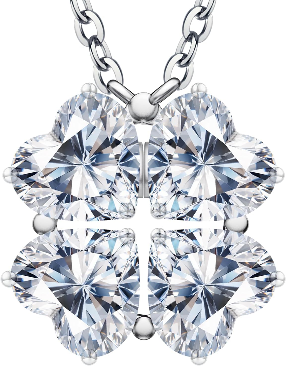 Luckylove 2-In-1 Four Heart Necklace for Women, 4 or 2 Carats Moissanite, Sterling Silver Jewelry, Anniversary Birthday Christmas Valentines Day, Special Gifts For Wife Girlfriend Daughter Her