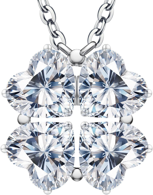 Luckylove 2-In-1 Four Heart Necklace for Women, 4 or 2 Carats Moissanite, Sterling Silver Jewelry, Anniversary Birthday Christmas Valentines Day, Special Gifts For Wife Girlfriend Daughter Her