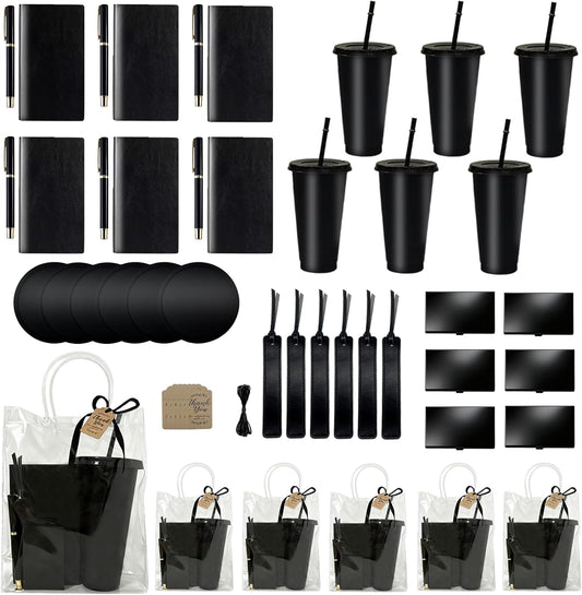 6 Set Baby Shower Prizes for Men with Plastic Cups Notebooks Pens Silicone Coasters Bookmarks Business Card Holder Gift Bags Thank You Tags, Game Prizes for Winners, Party Favors (Office Gift Pack)