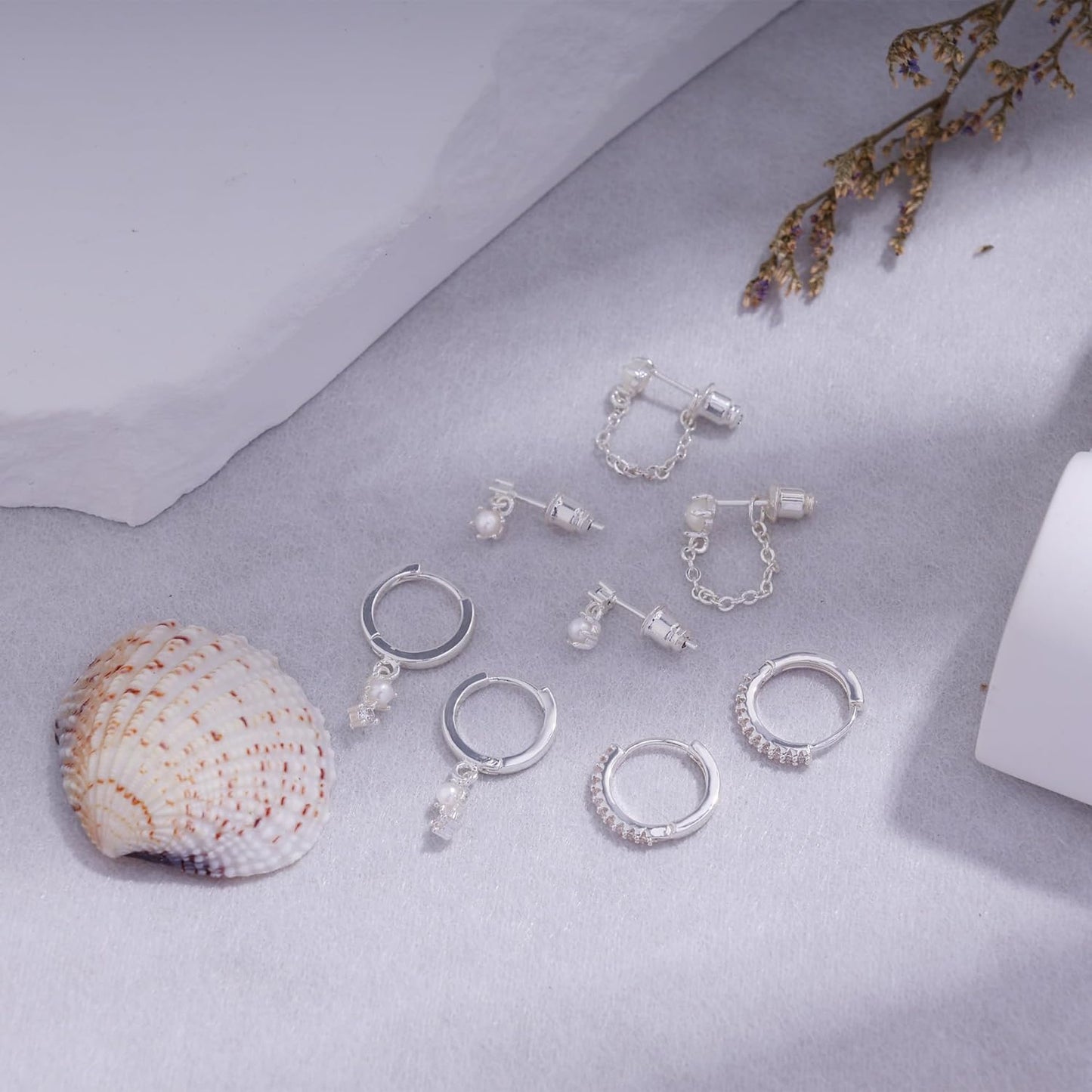 Gold Earrings for Women, 14k Gold Plated Dangle Huggie Earrings for Women Trendy Dainty Gold Hoop Earring Stacks Hypoallergenic Pearl Chain Drop Cartilage Earring Fashion Womens Jewelry