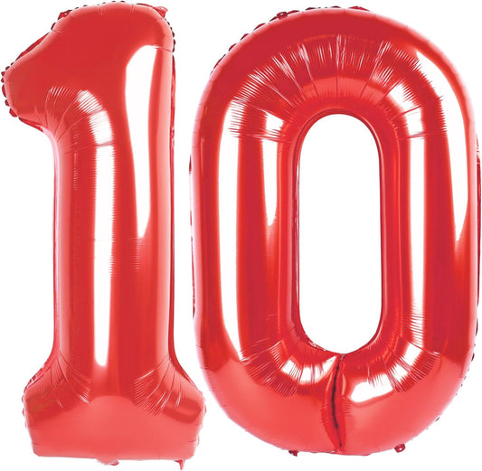 Red Number 10 Balloon 40 inch, 10 Number Balloons, 10th Red Birthday Decorations, 10 Year Old Girls Boys Party Supplies