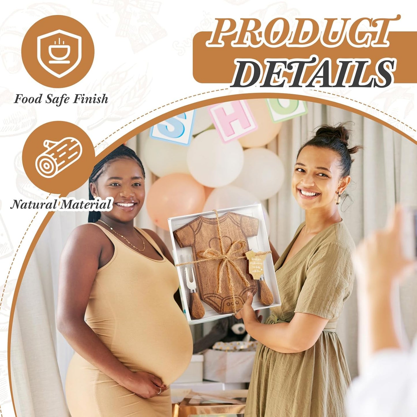 36 Set Baby Shower Gifts for Guests Clothing Shaped Charcuterie Board Set Thank You Tags with Box Mini Cheese Board Party Favors for Gender Reveal Favors Baby Shower Game Prizes (Acacia Color)