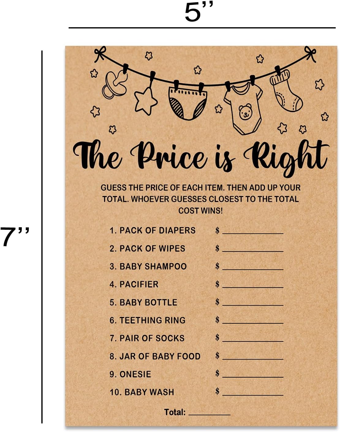 Baby Shower Game, The Price is Right, 30 Game Cards Included, Kraft