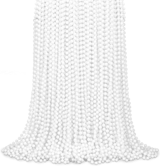 100 PCS White Bead Necklaces, 33" White Mardi Gras Beads, Christmas Beads Necklaces, 4th of July Beads Necklaces, Parade Throws Accessories for Christmas Independence Day New Year Party Favors