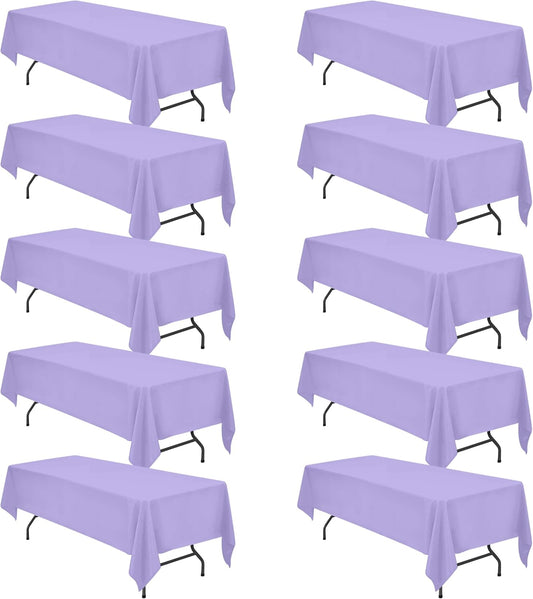 BRILLMAX 10 Pack Lavender Tablecloths for 8 Foot Rectangle Tables 60 x 126 Inch - 8ft Rectangular Bulk Linen Polyester Fabric Washable Cloth Cover for Wedding Reception Banquet Birthday Party