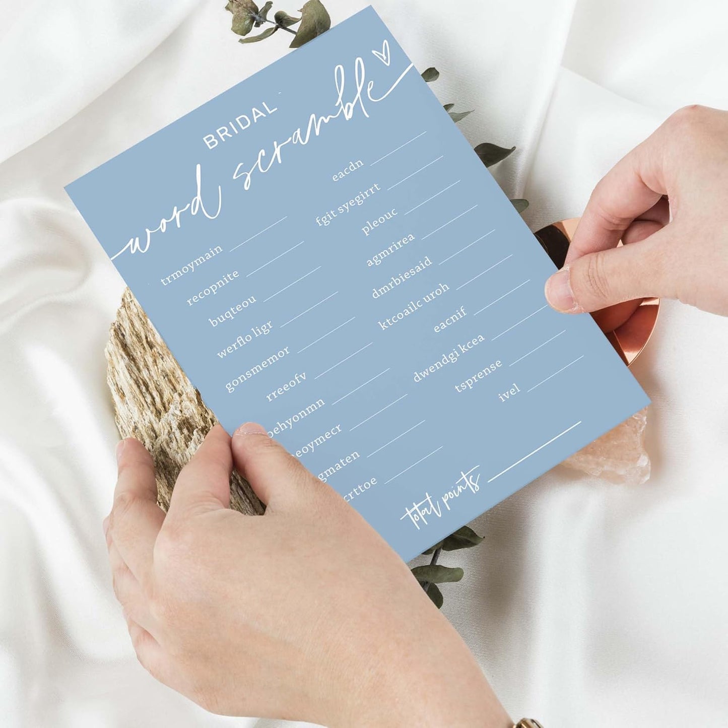 Bridal Shower Games Cards, Bridal Word Scramble, 25 Game Cards with 1 Answer Card, Engagement Party Wedding Games for Guests, Minimalist Blue Wedding Party Supplies - B14