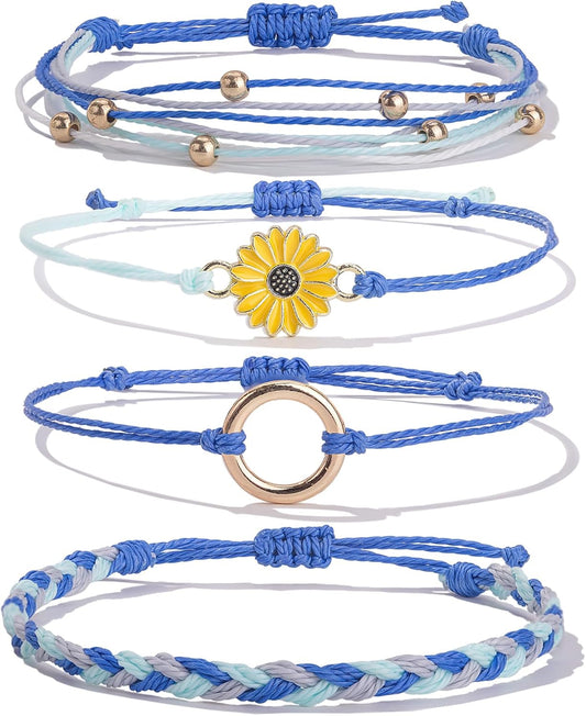 FANCY SHINY Sunflower String Bracelet Boho Braided Rope Wrap Bracelets Cute Summer Beach Surfer Jewelry for Women Christmas Gifts