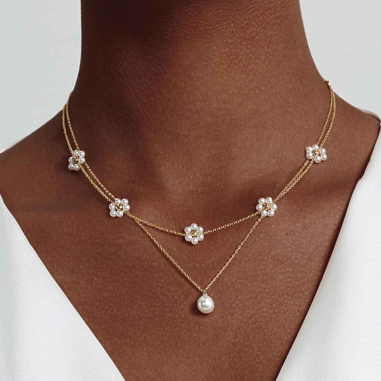 Gold Jewelry Set for Women - Dainty 14K Gold Plated Pearl Necklace and Earring Set with Drop Earrings, Bracelets, Choker Necklace - Wedding Jewelry Gift